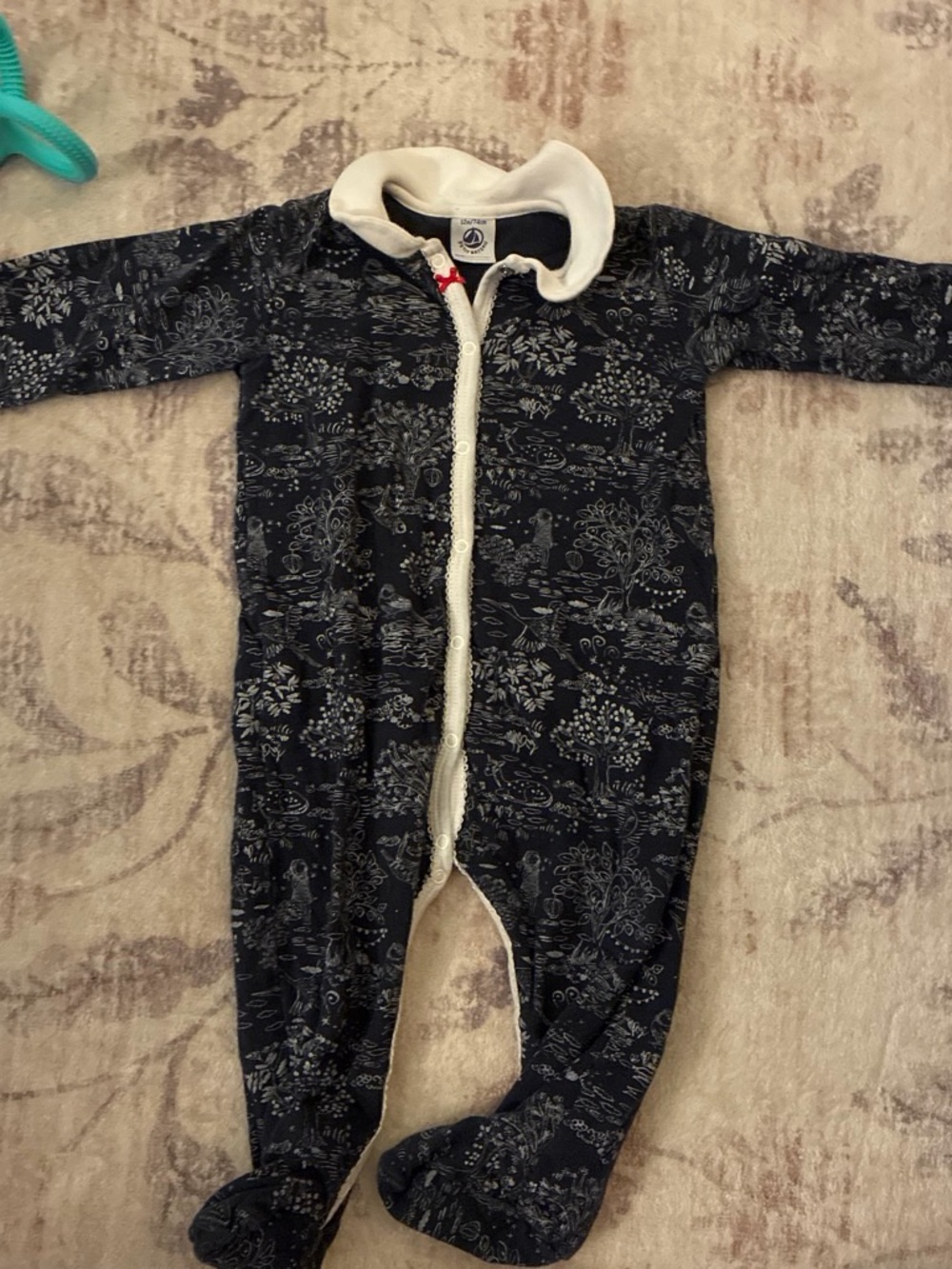 Petit Bateau Navy Floral Print Baby One-Piece Footed Sleeper